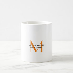 Caneca De Café Monograma Branco Laranja Moderno Minimalista