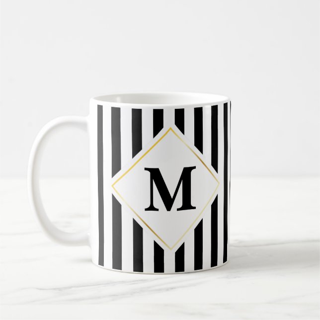 Caneca De Café Monograma branco preto da listra (Esquerda)
