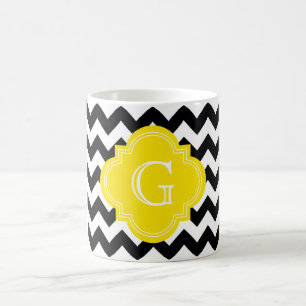 Caneca De Café Monograma branco preto do amarelo do ziguezague de