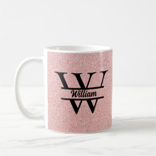 Caneca De Café  Monograma Brilho em Rose Gold   Brilho Moderno Fe