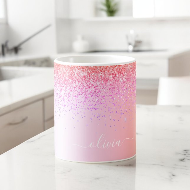 Caneca De Café Monograma Brilho Rosa Dourado Roxo Arco-Íris Paste (Criador carregado)