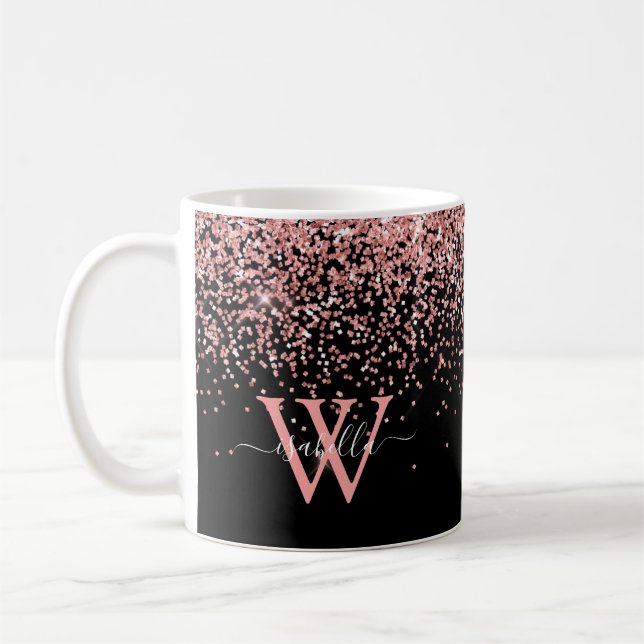 Caneca De Café Monograma Brilho Rosa Preto (Esquerda)