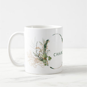 Caneca De Café Monograma "C" Botânico de Eucalipto em Ouro Person