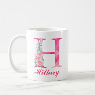 Caneca De Café Monograma Café Mug - Inicial H Pink Floral Mug