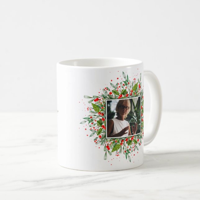 Caneca De Café Monograma - Carta de Natal Vermelho - Café Mug (Frente Esquerda)