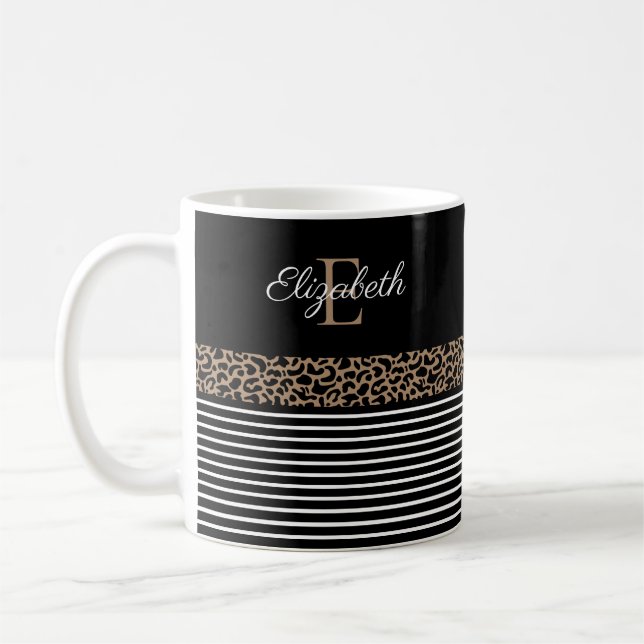 Caneca De Café Monograma Chic Leopardo Imprime Mug (Esquerda)
