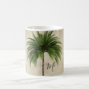 Caneca De Café Monograma Chic Marcado por Árvore de Palma Tropic