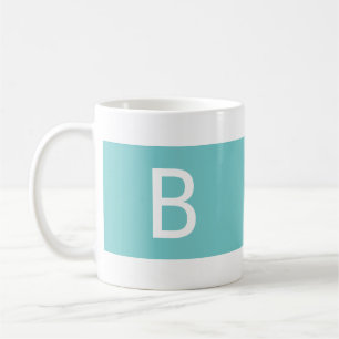 Caneca De Café Monograma Chic Minimalista Moderno Aqua & Branco