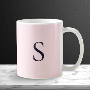 Caneca De Café Monograma Chic Moderno Minimalista Rosa