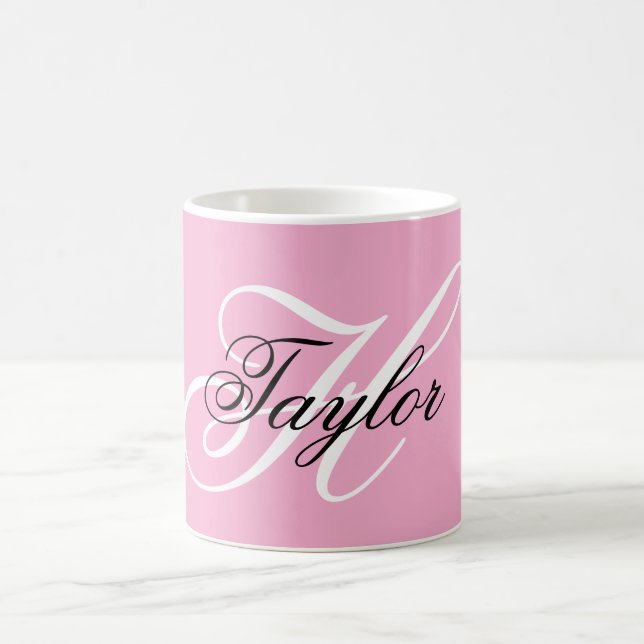 Caneca De Café Monograma Chique Preto e Branco Rosa (Centro)