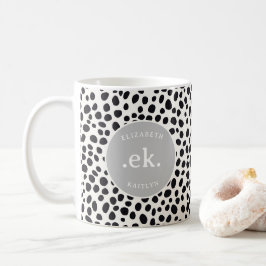 Caneca De Café Monograma Cinza de Padrão Abstrato de Cachorro Dál