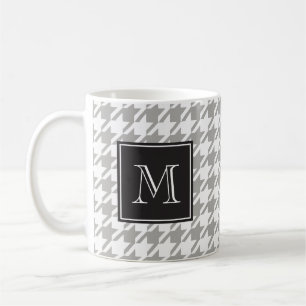 Caneca De Café Monograma cinzento de Houndstooth