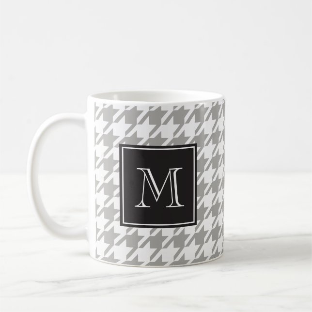 Caneca De Café Monograma cinzento de Houndstooth (Esquerda)