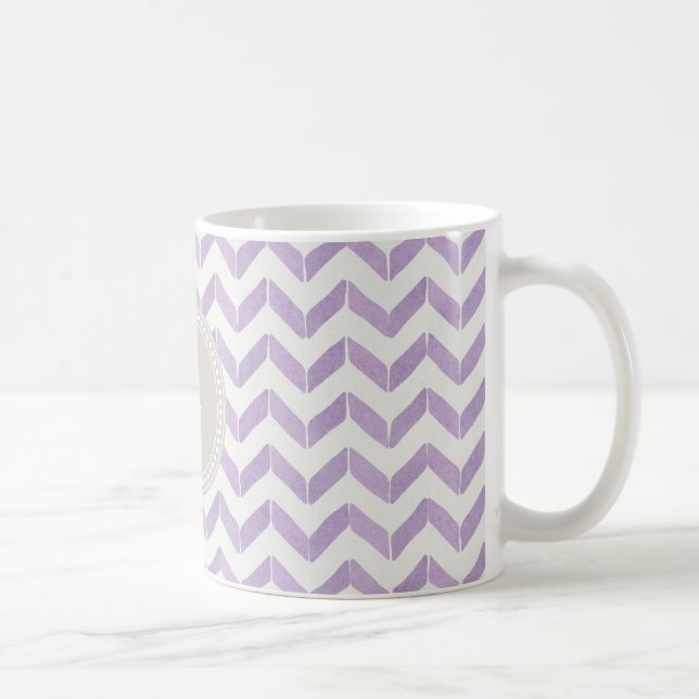 Caneca De Café Monograma cinzento roxo Pastel chique do costume (Direita)
