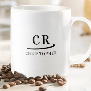 Caneca De Café Monograma Clássico Elegante Minimalista Preto Bran