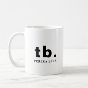 Caneca De Café Monograma Clássico Elegante Minimalista Preto e Br