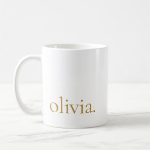 Caneca De Café Monograma Clássico Elegante Mínimo Branco Dourado