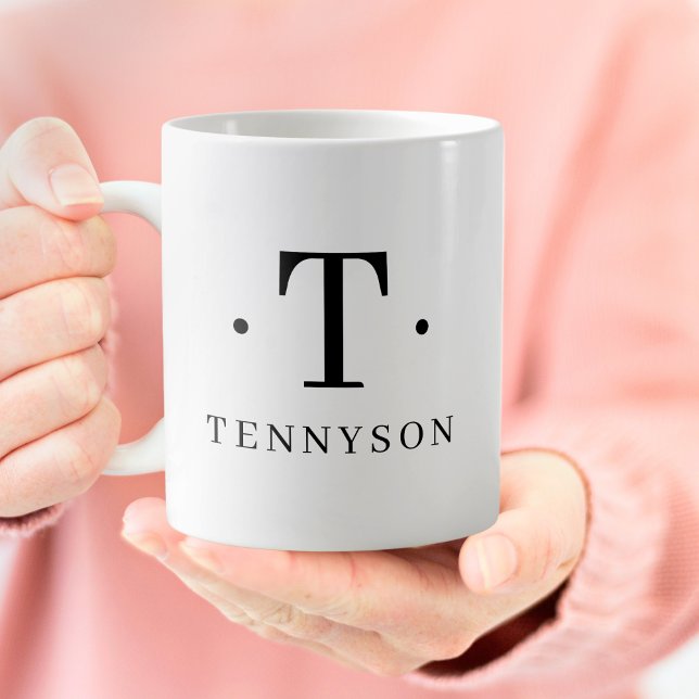 Caneca De Café Monograma Clássico Elegante Preto Branco Nome Inic (Criador carregado)