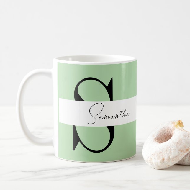 Caneca De Café Monograma Clássico Pastel Verde - Personalizado (Com Donut)
