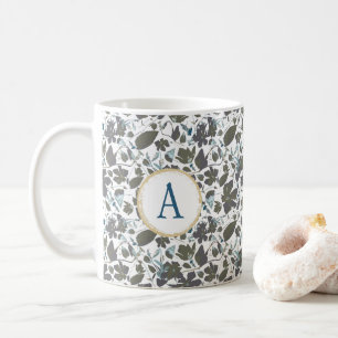 Caneca De Café Monograma Clematis Vine Verdinho Verde Elegante Fl