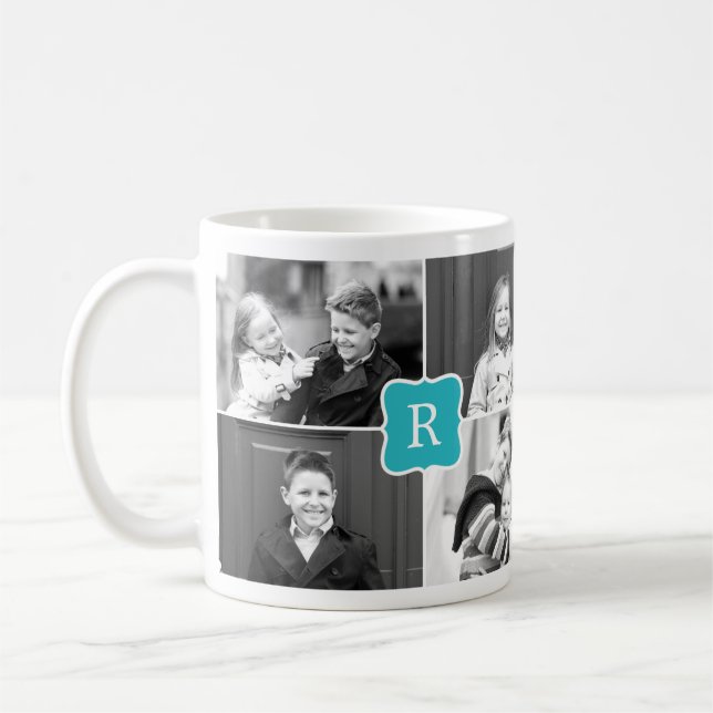 Caneca De Café Monograma Collage Fotografia Personalizada - Turqu (Esquerda)