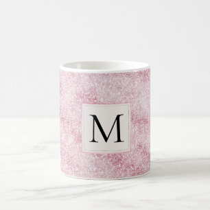 Caneca De Café Monograma com Brilho Rosa Bege