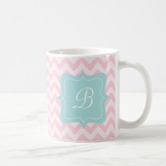 Caneca De Café Monograma cor-de-rosa do ziguezague