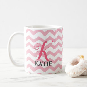 Caneca De Café Monograma, cor-de-rosa e branco