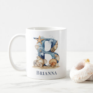 Caneca De Café Monograma Costeiro Personalizado Letra Inicial B P