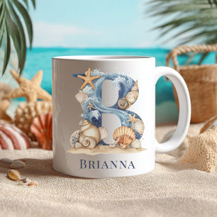 Caneca De Café Monograma Costeiro Personalizado Letra Inicial B P