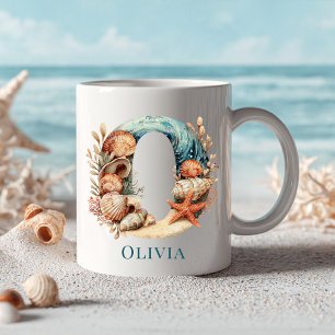 Caneca De Café Monograma Costeiro Personalizado Letra Inicial O P