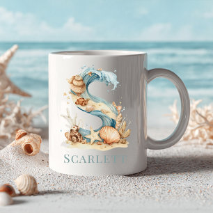 Caneca De Café Monograma Costeiro Personalizado Letra Inicial S P