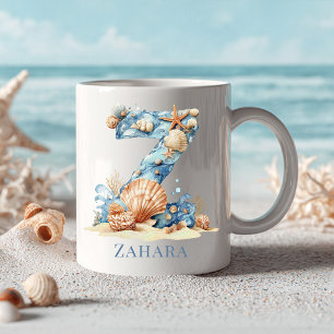 Caneca De Café Monograma Costeiro Personalizado Letra Inicial Z P