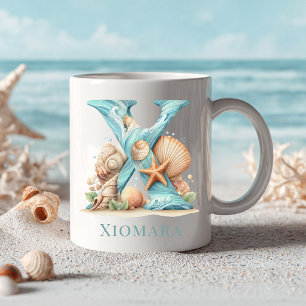 Caneca De Café Monograma Costeiro Personalizado Letra X Inicial P