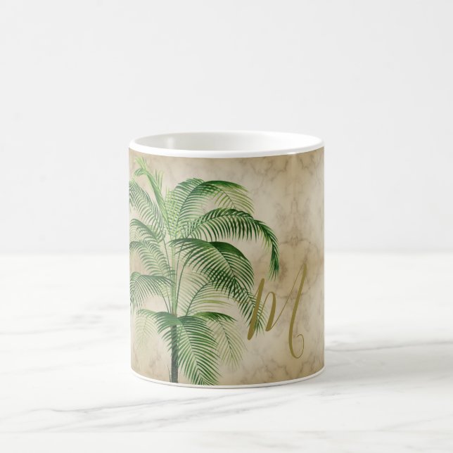 Caneca De Café Monograma da árvore de palma tropical (Centro)