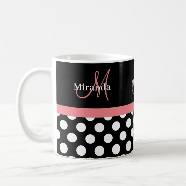 Caneca De Café Monograma da Bolinhas branca, preto-e-rosa (Esquerda)