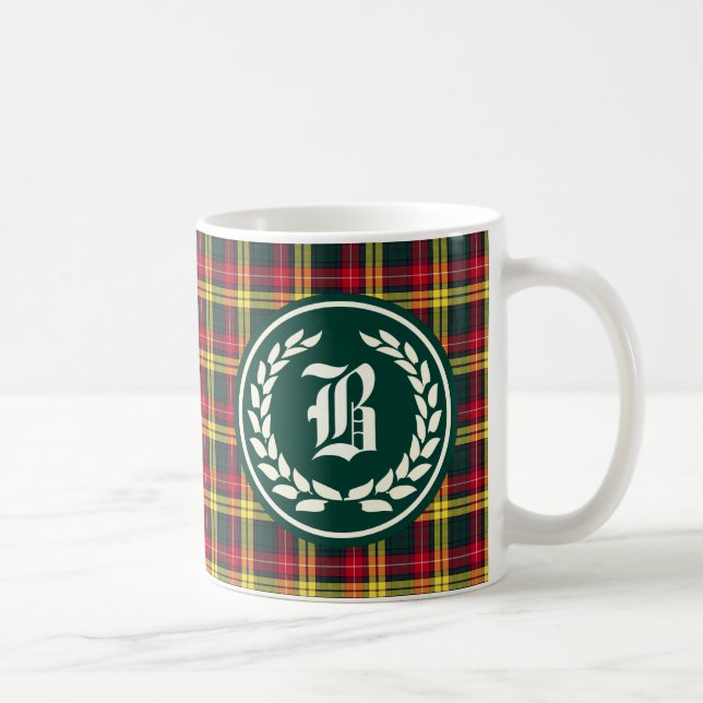 Caneca De Café Monograma da família Buchanan Red e Yellow Tartan (Direita)