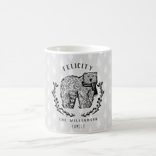 Caneca De Café Monograma da Família de Urso Polar Festivo Festivo (Centro)