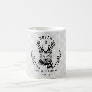Caneca De Café Monograma da Família de Urso Polar Festivo Festivo