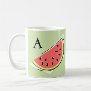 Caneca De Café Monograma da Fatia Verde da Melancia