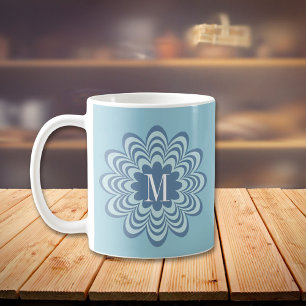 Caneca De Café Monograma da Flor abstrato Azul