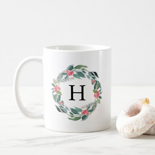 Caneca De Café Monograma da Floresta de Férias (Com Donut)