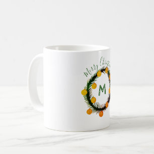 Caneca De Café Monograma da grinalda do Natal