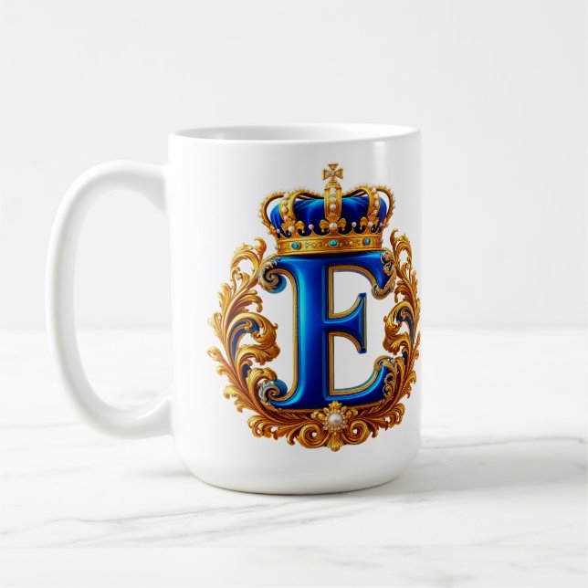 Caneca De Café Monograma da Letra E Azul Real (Esquerda)