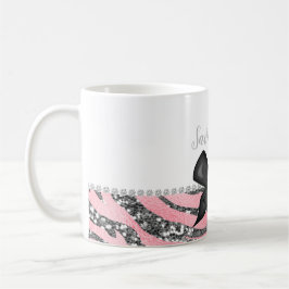 Caneca De Café Monograma da Rosa de prata rosa com brilho