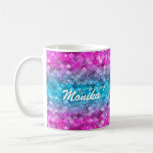 Caneca De Café Monograma da Turquesa Roxa da Sereia Glitérica