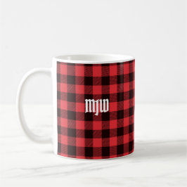 Caneca De Café Monograma da Xadrez de Buffalo Vermelho