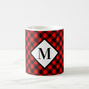 Caneca De Café Monograma da Xadrez de Buffalo Vermelho e Negro