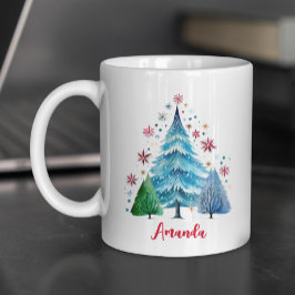 Caneca De Café Monograma das árvores de Natal