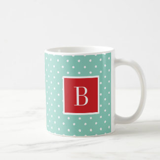 Caneca De Café Monograma das Bolinhas Vermelhas e Aqua